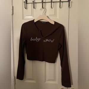 Brown Baby Girl long-sleeve cropped shirt